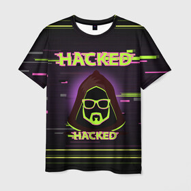 Мужская футболка 3D с принтом Hacked в Тюмени, 100% полиэфир | прямой крой, круглый вырез горловины, длина до линии бедер | cybepunk | hacked | hacker | it | аноним | анонимус | взлом | взломщик | киберпанк | программист | хак | хакер