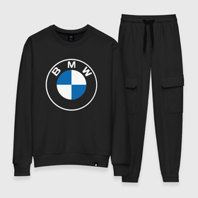 Женский костюм хлопок с принтом BMW LOGO 2020 в Тюмени, 100% хлопок | на свитшоте круглая горловина, мягкая резинка по низу. Брюки заужены к низу, на них два вида карманов: два 