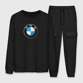 Мужской костюм хлопок с принтом BMW LOGO 2020 в Тюмени, 100% хлопок | на свитшоте круглая горловина, мягкая резинка по низу. Брюки заужены к низу, на них два вида карманов: два “обычных” по бокам и два объемных, с клапанами, расположенные ниже линии бедра. Брюки с мягкой трикотажной резинкой на поясе и по низу штанин. В поясе для дополнительного комфорта — широкие завязки | bmw | bmw motorsport | bmw performance | carbon | m | motorsport | performance | sport | бмв | карбон | моторспорт | спорт