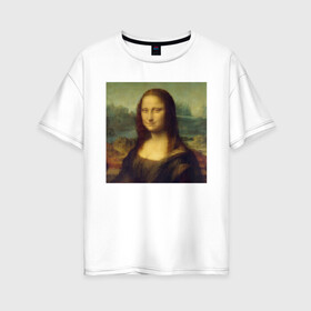 Женская футболка хлопок Oversize с принтом Mona Lisa pixels в Тюмени, 100% хлопок | свободный крой, круглый ворот, спущенный рукав, длина до линии бедер
 | mona lisa | pixels | искусство | картина | мона лиза | пиксели