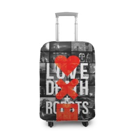 Чехол для чемодана 3D с принтом LOVE DEATH ROBOTS (LDR) в Тюмени, 86% полиэфир, 14% спандекс | двустороннее нанесение принта, прорези для ручек и колес | death | fantastic | future | ldr | love | love death and robots | love death robots | netflix | robots | sci fi | будущее | лдр | любовь | нетфликс | роботы | фантастика