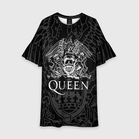 Детское платье 3D с принтом QUEEN | КВИН (Z) в Тюмени, 100% полиэстер | прямой силуэт, чуть расширенный к низу. Круглая горловина, на рукавах — воланы | Тематика изображения на принте: queen | rock | we will rock you | брайан мэи | группа queen | группа квин | джон дикон | квин | королева | король | роджер тейлор | рок | фредди меркьюри