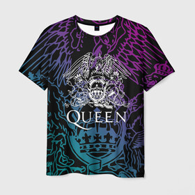 Мужская футболка 3D с принтом QUEEN в Тюмени, 100% полиэфир | прямой крой, круглый вырез горловины, длина до линии бедер | queen | rock | we will rock you | брайан мэи | группа queen | группа квин | джон дикон | квин | королева | король | роджер тейлор | рок | фредди меркьюри