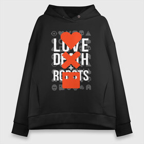 Женское худи Oversize хлопок с принтом LOVE DEATH ROBOTS (LDR) в Тюмени, френч-терри — 70% хлопок, 30% полиэстер. Мягкий теплый начес внутри —100% хлопок | боковые карманы, эластичные манжеты и нижняя кромка, капюшон на магнитной кнопке | death | fantastic | future | ldr | love | love death and robots | love death robots | netflix | robots | sci fi | будущее | лдр | любовь | нетфликс | роботы | фантастика