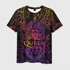 Мужская футболка 3D с принтом QUEEN в Тюмени, 100% полиэфир | прямой крой, круглый вырез горловины, длина до линии бедер | Тематика изображения на принте: queen | rock | we will rock you | брайан мэи | группа queen | группа квин | джон дикон | квин | королева | король | роджер тейлор | рок | фредди меркьюри