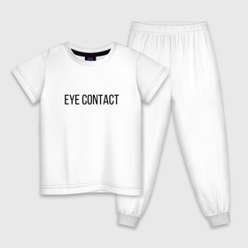 Детская пижама хлопок с принтом EYE CONTACT в Тюмени, 100% хлопок |  брюки и футболка прямого кроя, без карманов, на брюках мягкая резинка на поясе и по низу штанин
 | Тематика изображения на принте: contact | eye | eyes | глазной | груди | грудь | зрительный | контакт | на | надпись | не | простая | смотри