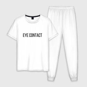 Мужская пижама хлопок с принтом EYE CONTACT в Тюмени, 100% хлопок | брюки и футболка прямого кроя, без карманов, на брюках мягкая резинка на поясе и по низу штанин
 | Тематика изображения на принте: contact | eye | eyes | глазной | груди | грудь | зрительный | контакт | на | надпись | не | простая | смотри