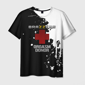 Мужская футболка 3D с принтом Brazzers orgasm donor	 в Тюмени, 100% полиэфир | прямой крой, круглый вырез горловины, длина до линии бедер | Тематика изображения на принте: brazzers | ананизм | бразерс | браззерс | братья | звезда | мостурба | надпись | прикол | проно хуб | сайт | с