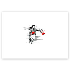 Поздравительная открытка с принтом Мухаммед Али в Тюмени, 100% бумага | плотность бумаги 280 г/м2, матовая, на обратной стороне линовка и место для марки
 | art | box | fighter | muhammad ali | punch | rocky | sport | арт | боец | бокс | канаты | кассиус клей | мохаммед али | мухаммед али | парню | перчатки | прикольная | ринг | рокки | спорт | удар | человек | чемпион