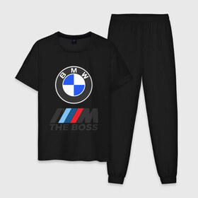 Мужская пижама хлопок с принтом BMW BOSS в Тюмени, 100% хлопок | брюки и футболка прямого кроя, без карманов, на брюках мягкая резинка на поясе и по низу штанин
 | Тематика изображения на принте: bmw | bmw performance | m | motorsport | performance | бмв | бэха | моторспорт