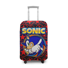 Чехол для чемодана 3D с принтом Sonic в Тюмени, 86% полиэфир, 14% спандекс | двустороннее нанесение принта, прорези для ручек и колес | 90 е | old school | sega | sonic | еж | игра | олдскулл | сега | синий еж | соник