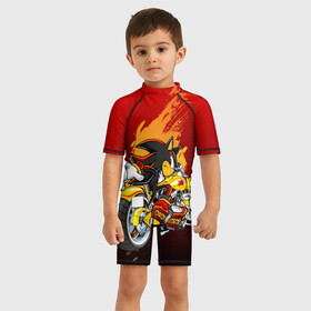 Детский купальный костюм 3D с принтом Ёж Шедоу в Тюмени, Полиэстер 85%, Спандекс 15% | застежка на молнии на спине | sega | sonic | видеоигры | синий ёж | соник | супер ёж | шедоу