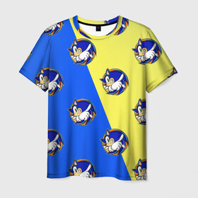 Мужская футболка 3D с принтом Sonic - Соник в Тюмени, 100% полиэфир | прямой крой, круглый вырез горловины, длина до линии бедер | doodling | textures | tiles | дудлинг | ежик | персонаж | соник | тайлы | текстуры | фон