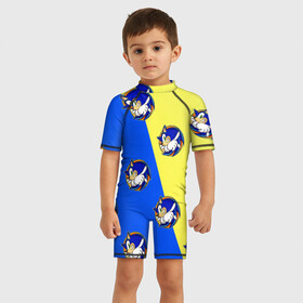 Детский купальный костюм 3D с принтом Sonic - Соник в Тюмени, Полиэстер 85%, Спандекс 15% | застежка на молнии на спине | doodling | textures | tiles | дудлинг | ежик | персонаж | соник | тайлы | текстуры | фон