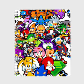 Тетрадь с принтом Sonic Pixel Friends в Тюмени, 100% бумага | 48 листов, плотность листов — 60 г/м2, плотность картонной обложки — 250 г/м2. Листы скреплены сбоку удобной пружинной спиралью. Уголки страниц и обложки скругленные. Цвет линий — светло-серый
 | 8 bit | game | pixel | pixelart | sega | sonic | битный | игра | пиксели | сега | соник