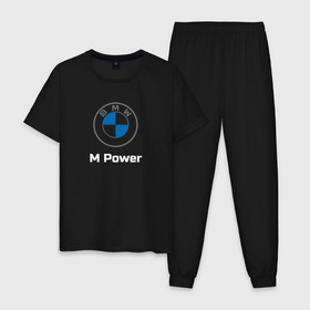 Мужская пижама хлопок с принтом BMW M Power в Тюмени, 100% хлопок | брюки и футболка прямого кроя, без карманов, на брюках мягкая резинка на поясе и по низу штанин
 | Тематика изображения на принте: baern | bmw | club | drive | m | m2 | m3 | m5 | power | x5 | бмв | бумер | драйв | клуб | логотип | новая | новое лого | новый | эмблема