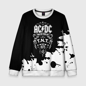 Детский свитшот 3D с принтом AC/DC T.N.T. в Тюмени, 100% полиэстер | свободная посадка, прямой крой, мягкая тканевая резинка на рукавах и понизу свитшота | ac dc | acdc | acdc ас дс | angus | back in black | highway to hell | mckinnon | young | австралийская | ангус янг | ас дс | асдс | блюз | в форме | гитара | группа | крис слэйд | метал | молния | музыка | п | певец | рок | рок н ролл