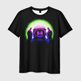 Мужская футболка 3D с принтом Маршмелло в Тюмени, 100% полиэфир | прямой крой, круглый вырез горловины, длина до линии бедер | marshmello | взлет | висит | дым | дыра | зефир | инопланетянин | космонавт | космос | костюм | край | луне | лунный | марсианин | маршмелло | маршмело | музык | на | первый | пламя | планета | полет | человек
