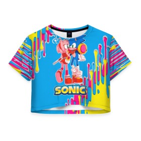 Женская футболка Crop-top 3D с принтом Sonic в Тюмени, 100% полиэстер | круглая горловина, длина футболки до линии талии, рукава с отворотами | game | sega | sonic the hedgehog | sonik | игра | комиксы | мультфильм | соник