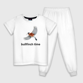 Детская пижама хлопок с принтом Bullfinch time в Тюмени, 100% хлопок |  брюки и футболка прямого кроя, без карманов, на брюках мягкая резинка на поясе и по низу штанин
 | Тематика изображения на принте: bird | bullfinch | wings | летать | полет | птица | снегирь