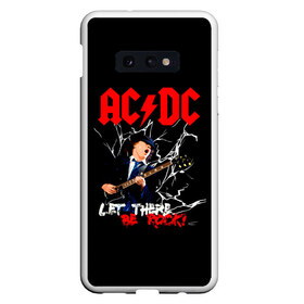 Чехол для Samsung S10E с принтом AC DC let there be rock! в Тюмени, Силикон | Область печати: задняя сторона чехла, без боковых панелей | ac dc | acdc | acdc ас дс | angus | back in black | highway to hell | mckinnon | young | австралийская | ангус янг | ас дс | асдс | блюз | в форме | гитара | группа | крис слэйд | метал | молния | музыка | п | певец | рок | рок н ролл