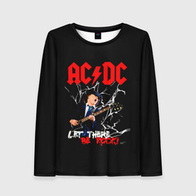 Женский лонгслив 3D с принтом AC/DC let there be rock! в Тюмени, 100% полиэстер | длинные рукава, круглый вырез горловины, полуприлегающий силуэт | ac dc | acdc | acdc ас дс | angus | back in black | highway to hell | mckinnon | young | австралийская | ангус янг | ас дс | асдс | блюз | в форме | гитара | группа | крис слэйд | метал | молния | музыка | п | певец | рок | рок н ролл