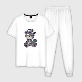 Мужская пижама хлопок с принтом Крутой медведь Snoopi в Тюмени, 100% хлопок | брюки и футболка прямого кроя, без карманов, на брюках мягкая резинка на поясе и по низу штанин
 | 