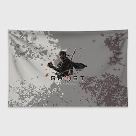 Флаг-баннер с принтом Ghost of Tsushima в Тюмени, 100% полиэстер | размер 67 х 109 см, плотность ткани — 95 г/м2; по краям флага есть четыре люверса для крепления | game | ghost | of | tsushima | игра | монголов | самураи | японию