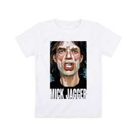 Детская футболка хлопок с принтом MICK JAGGER в Тюмени, 100% хлопок | круглый вырез горловины, полуприлегающий силуэт, длина до линии бедер | mick jagger | music | rock | rolling stones | музыка | рок