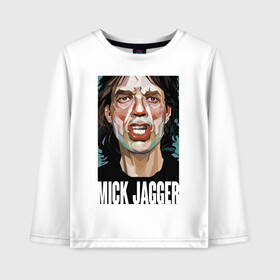 Детский лонгслив хлопок с принтом MICK JAGGER в Тюмени, 100% хлопок | круглый вырез горловины, полуприлегающий силуэт, длина до линии бедер | mick jagger | music | rock | rolling stones | музыка | рок