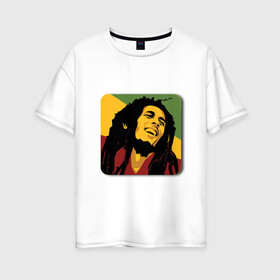 Женская футболка хлопок Oversize с принтом Боб Марли в Тюмени, 100% хлопок | свободный крой, круглый ворот, спущенный рукав, длина до линии бедер
 | Тематика изображения на принте: боб марли | гитарист | музыкант | регги
