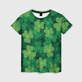 Женская футболка 3D с принтом Ирландский клевер в Тюмени, 100% полиэфир ( синтетическое хлопкоподобное полотно) | прямой крой, круглый вырез горловины, длина до линии бедер | clover | day | ireland.lucky | irish | patrick | patricks | shamrock | день | зеленая | зеленый | ирландский | клевер | купить | патрик | патрика | святого | святой