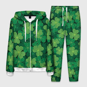 Мужской костюм 3D с принтом Ирландский клевер в Тюмени, 100% полиэстер | Манжеты и пояс оформлены тканевой резинкой, двухслойный капюшон со шнурком для регулировки, карманы спереди | clover | day | ireland.lucky | irish | patrick | patricks | shamrock | день | зеленая | зеленый | ирландский | клевер | купить | патрик | патрика | святого | святой