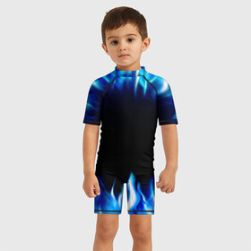 Детский купальный костюм 3D с принтом Синий Огонь в Тюмени, Полиэстер 85%, Спандекс 15% | застежка на молнии на спине | абстракция | блеск | волны | дракон | дым | крутой | линии | неон | неоновый | ночь | огненный | огни | огонь | пламя | свет | синий | сияние | яркий