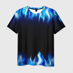 Мужская футболка 3D с принтом Синий Огонь в Тюмени, 100% полиэфир | прямой крой, круглый вырез горловины, длина до линии бедер | абстракция | блеск | волны | дракон | дым | крутой | линии | неон | неоновый | ночь | огненный | огни | огонь | пламя | свет | синий | сияние | яркий