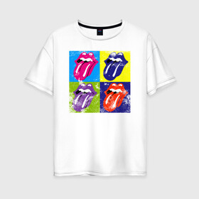 Женская футболка хлопок Oversize с принтом rolling stones в Тюмени, 100% хлопок | свободный крой, круглый ворот, спущенный рукав, длина до линии бедер
 | mick jagger | music | rock | rolling stones | музыка | рок