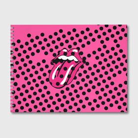 Альбом для рисования с принтом rolling stones pink logo в Тюмени, 100% бумага
 | матовая бумага, плотность 200 мг. | Тематика изображения на принте: mick jagger | music | rock | rolling stones | музыка | рок