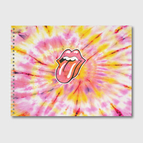 Альбом для рисования с принтом Rolling Stones tie-dye в Тюмени, 100% бумага
 | матовая бумага, плотность 200 мг. | Тематика изображения на принте: mick jagger | music | rock | rolling stones | музыка | рок