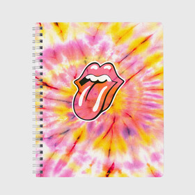Тетрадь с принтом Rolling Stones tie-dye в Тюмени, 100% бумага | 48 листов, плотность листов — 60 г/м2, плотность картонной обложки — 250 г/м2. Листы скреплены сбоку удобной пружинной спиралью. Уголки страниц и обложки скругленные. Цвет линий — светло-серый
 | mick jagger | music | rock | rolling stones | музыка | рок