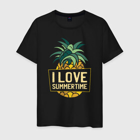 Мужская футболка хлопок с принтом Я люблю Лето Ананас в Тюмени, 100% хлопок | прямой крой, круглый вырез горловины, длина до линии бедер, слегка спущенное плечо. | pineapple | summer | summertime | ананас | летние | лето | море | морские | отдых | отпуск