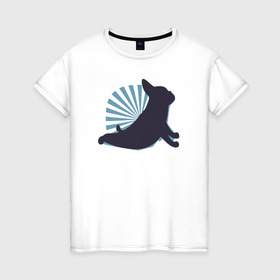 Женская футболка хлопок с принтом Йога в Тюмени, 100% хлопок | прямой крой, круглый вырез горловины, длина до линии бедер, слегка спущенное плечо | bulldog | fitness | french bulldog | yoga | бульдог | йога | собака | собаки | фитнес | французский бульдог