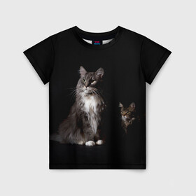 Детская футболка 3D с принтом Котики в Тюмени, 100% гипоаллергенный полиэфир | прямой крой, круглый вырез горловины, длина до линии бедер, чуть спущенное плечо, ткань немного тянется | Тематика изображения на принте: animal | animals | beast | black | cat | kitten | животное | животные | зверек | зверь | кот | котейка | котенок | котики | котэ | кошка | кошки | мейн кун | черная