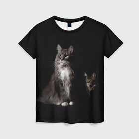 Женская футболка 3D с принтом Котики в Тюмени, 100% полиэфир ( синтетическое хлопкоподобное полотно) | прямой крой, круглый вырез горловины, длина до линии бедер | animal | animals | beast | black | cat | kitten | животное | животные | зверек | зверь | кот | котейка | котенок | котики | котэ | кошка | кошки | мейн кун | черная