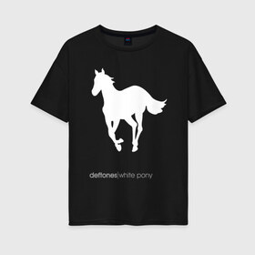 Женская футболка хлопок Oversize с принтом White Pony в Тюмени, 100% хлопок | свободный крой, круглый ворот, спущенный рукав, длина до линии бедер
 | chi cheng | chino moreno | deftones | dia de los | diamond eye | дефтонс | серхио вега | стивен карпентер | фрэнк делгадо | чи ченг | чино морено | эйб каннингем