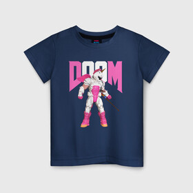 Детская футболка хлопок с принтом Doom Eternal единорог в Тюмени, 100% хлопок | круглый вырез горловины, полуприлегающий силуэт, длина до линии бедер | doom eternal | doom guy | unicorn | дум | дум гай | дум этернал | единорог | игра | персонаж | прикол