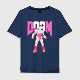 Мужская футболка хлопок Oversize с принтом Doom Eternal единорог в Тюмени, 100% хлопок | свободный крой, круглый ворот, “спинка” длиннее передней части | doom eternal | doom guy | unicorn | дум | дум гай | дум этернал | единорог | игра | персонаж | прикол