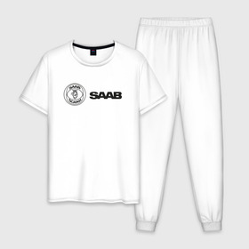 Мужская пижама хлопок с принтом Saab Black Logo в Тюмени, 100% хлопок | брюки и футболка прямого кроя, без карманов, на брюках мягкая резинка на поясе и по низу штанин
 | auto | saab | scania | авто | автомобиль | ам | машина | сааб