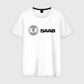 Мужская футболка хлопок с принтом Saab Black Logo в Тюмени, 100% хлопок | прямой крой, круглый вырез горловины, длина до линии бедер, слегка спущенное плечо. | Тематика изображения на принте: auto | saab | scania | авто | автомобиль | ам | машина | сааб