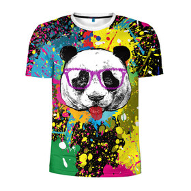 Мужская футболка 3D спортивная с принтом Панда хипстер в брызгах краски в Тюмени, 100% полиэстер с улучшенными характеристиками | приталенный силуэт, круглая горловина, широкие плечи, сужается к линии бедра | hipster | panda | брызги | в очках | краска | краски | красок | крутая | милая | модная | очки | панда | показывает язык | пятна | хипстер | экспрессионизм | язык | яркая | яркие