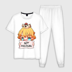 Мужская пижама хлопок с принтом Зеницу Агацума в Тюмени, 100% хлопок | брюки и футболка прямого кроя, без карманов, на брюках мягкая резинка на поясе и по низу штанин
 | аниме | зеницу агацума | клинок рассекающий демонов